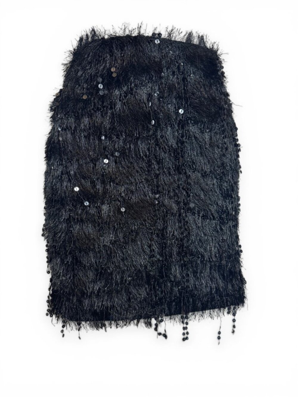 H&M Black Sequin Fringe Skirt Size L Party Evening Glam Statement Mini